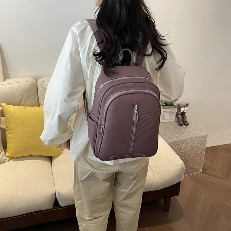 Mochila de viaje de oficina para mujer, bolso de viaje minimalista de Color sólido, Retro, de gran capacidad, ligero y generoso