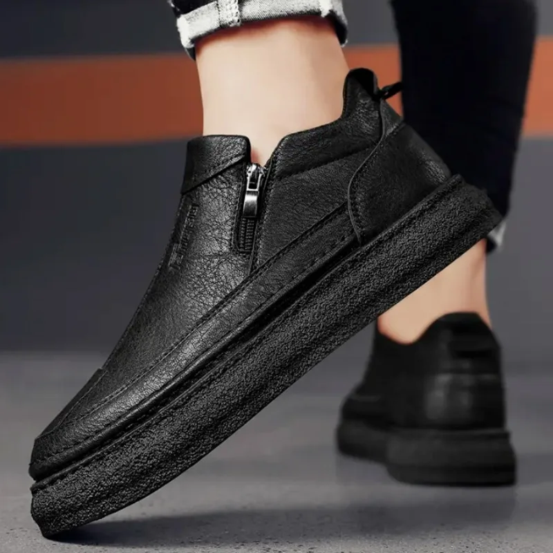 Brown Men\'s Leather Shoes Platform Male Casual Shoe Thick Sole Classic Original on Sale Free Delivery Shipping Fashion 2025 Pu