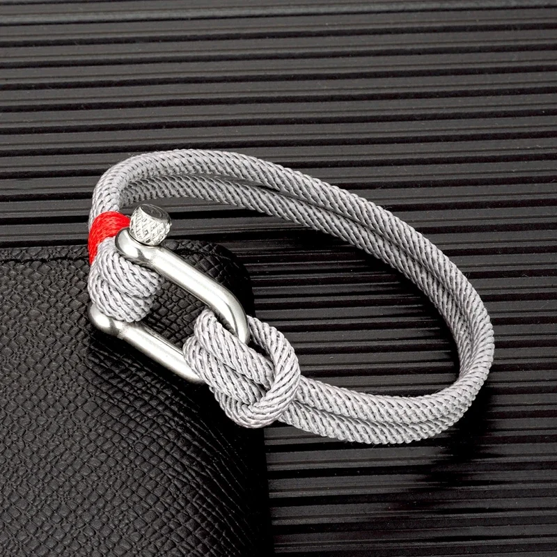 Men's Nautical Double Strand U shape Shackle Survival Rope Bracelet Women Outdoor Camping Rescue Emergency Rope Jewelry