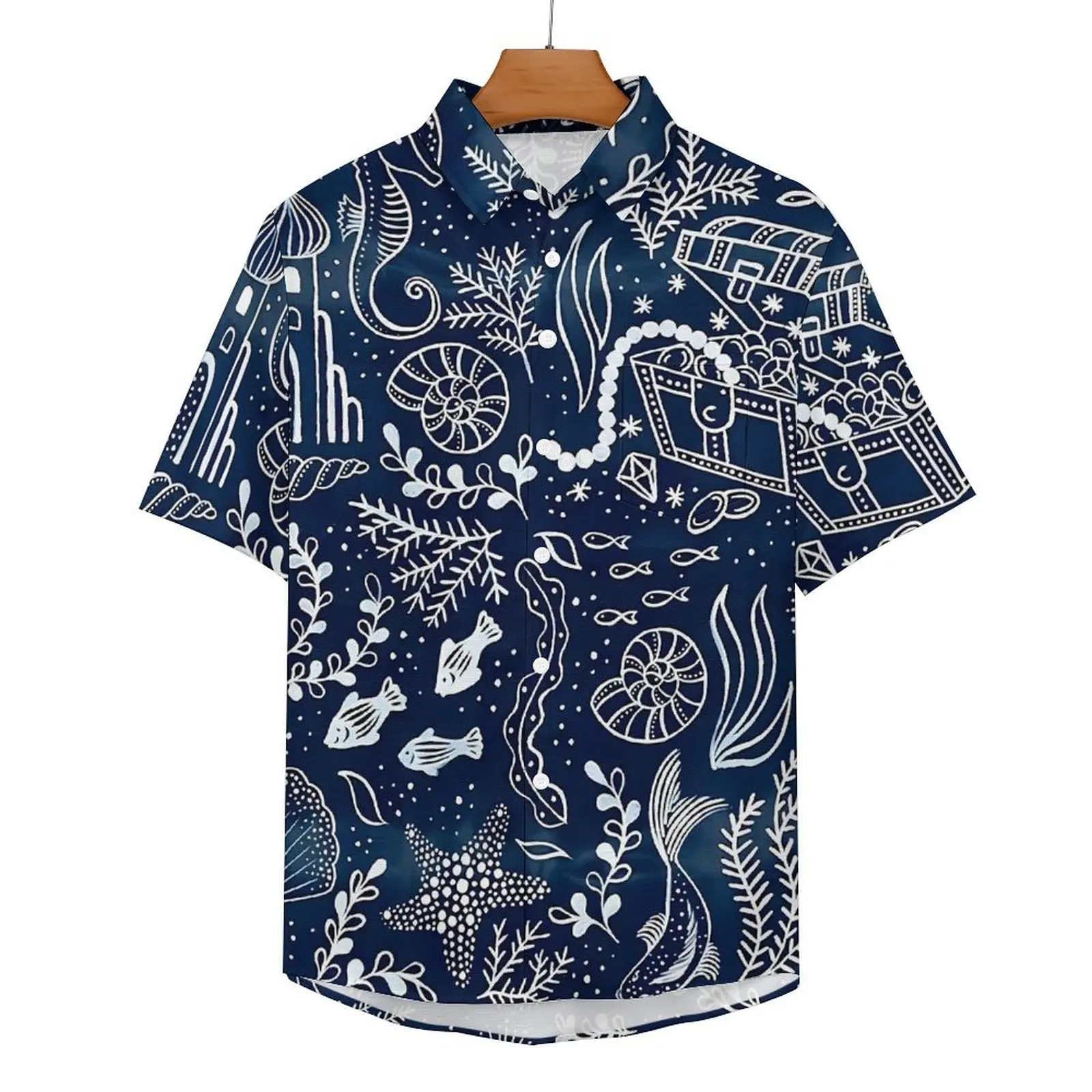 Ocean World Loose Shirt Man Vacation Vintage Aniaml Print Casual Shirts Hawaiian Design Short Sleeve Vintage Oversized Blouses