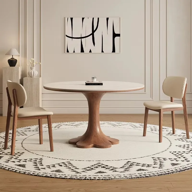 

Минималистичный обеденный стол в стиле середины века, круглой формы, с популярной столешницей из спеченного камня, обеденный набор на 4 персоны