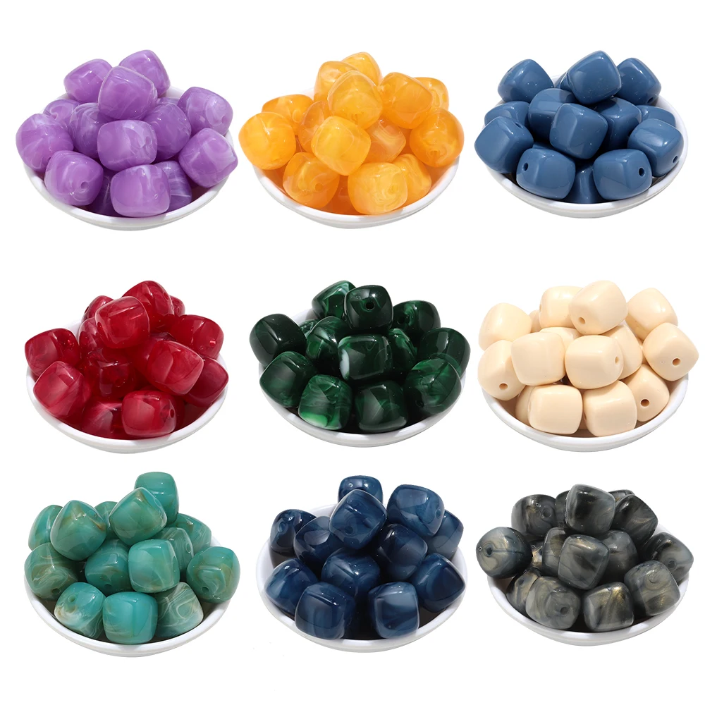 10pcs Marble Color Acrylic 16x17mm Square Cube Shape Loose Spacer Beads for DIY Jewelry Bracelet Necklace Earrings Accessories