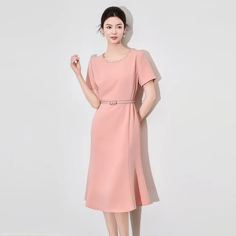 

2504208-Shenzhen Nanyou Senior Sentong Qin Slimming Refined round Neck Short Sleeve Female Summer Fishtail Dress