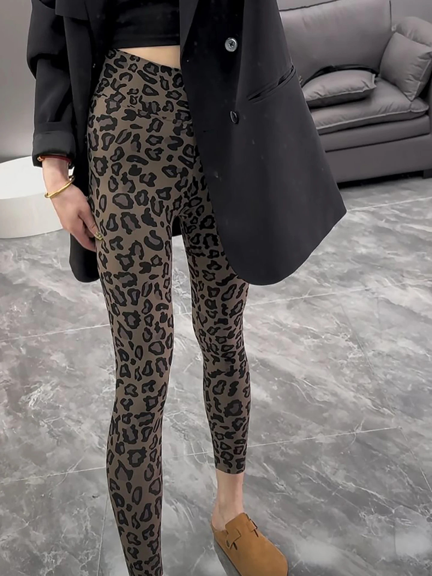 High Waist Yoga Pants Women's Tight Fit Autumn Winter New Sle plus Size Slimming Elastic Boting Pants Leopard Print