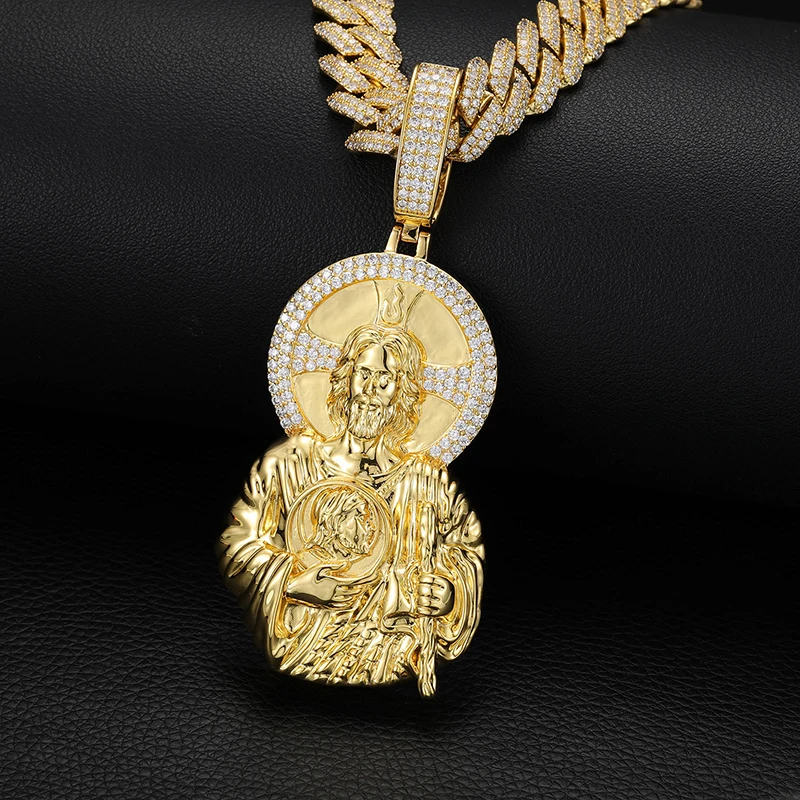 

Хип-хоп 5A + кубический цирконий, блестящий Iced Out, крест, узор, подвески из ИИСУСА, ожерелье, мужские рэперские украшения, цвет: золото, серебро