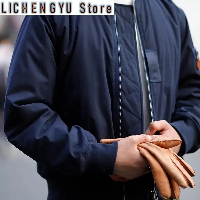 Bomber Jacket Thickened Splicing Baseball Flight Coat with Inner Pocket for Men's Winter Cotton Padded Jacket