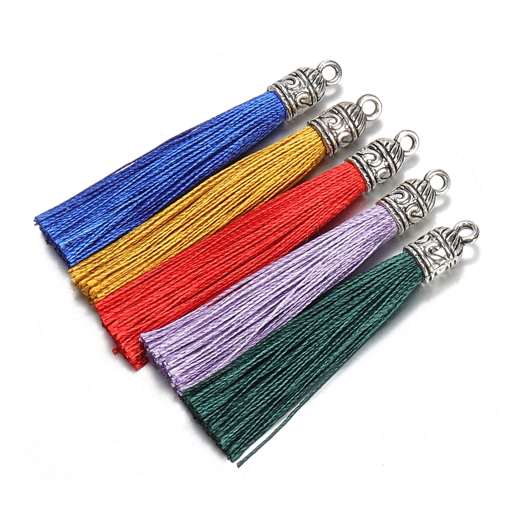 10pcs/lot 6cm Silk Tassel with Caps Clasp Tassels Fringe Clothing Charms DIY Earring Pendants for Jewelry Making Accessories