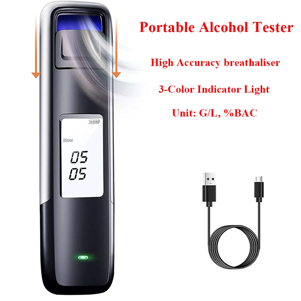 Portable Non-Contact Air Blowing Alcohol Tester Digital Display Screen USB Rechargeable BAC Tester Police Grade High Accuracy