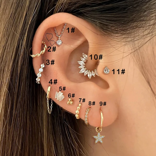 Kryształ kropla wody Piercing kolczyki 1 szt. Tragus płaska chrząstka kolczyk z kolczykiem spiralnym kolczyk Labret biżuteria prezenty CC092