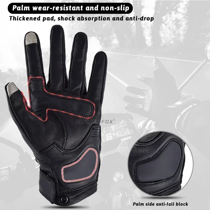 Motorbike Leather Gloves Equipment Full Finger Vintage Motorbike Windproof Summer Breathable Leather Gloves Built-in Protection