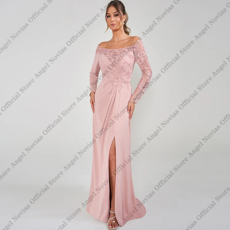 Vestidos Elegantes de Manga Larga Color Rosa para Madre de la Novia 2026 con Abertura, Vestido de Fiesta para Boda, Vestido para Madre de la Novia