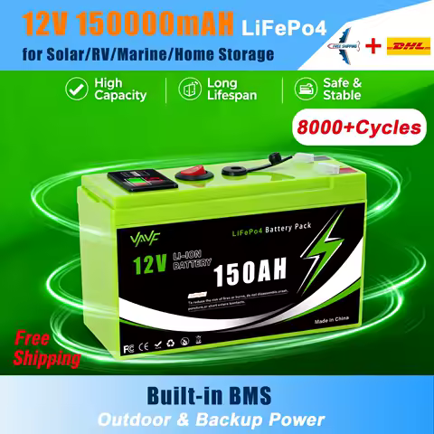 12V 150Ah Lithium LiFeP04 Battery for Solar Charging,Fish Finder Marine Outdoor Camping Off-Grid Applications with USB Port🌾
