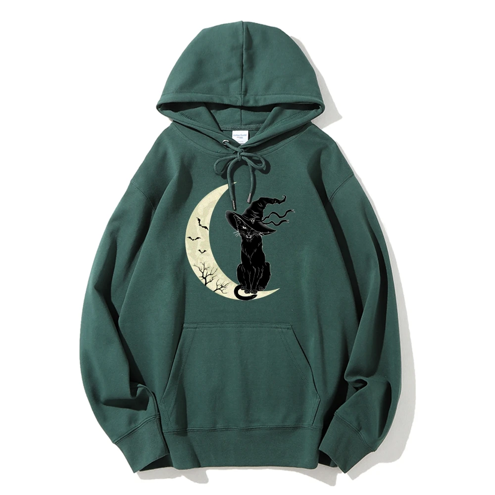 

Black Witch Cat Halloween Casual Hoodie Gift for Cat Lover Women’s Autumn Winter Sweatshirt Comfort Colors Long Sleeve Shirt