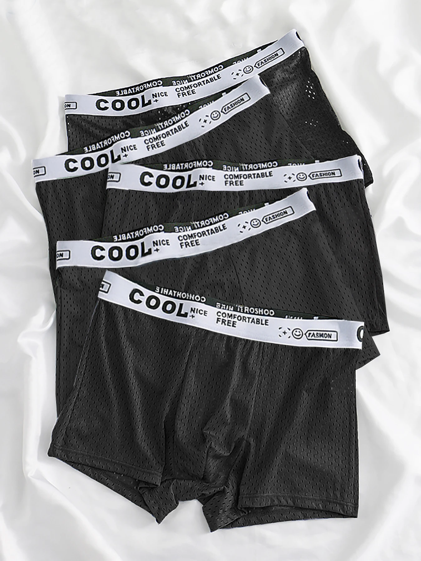 

5PCS black men's underwear full mesh breathable comfortable ice silk material men's underwear summer style underwear combination