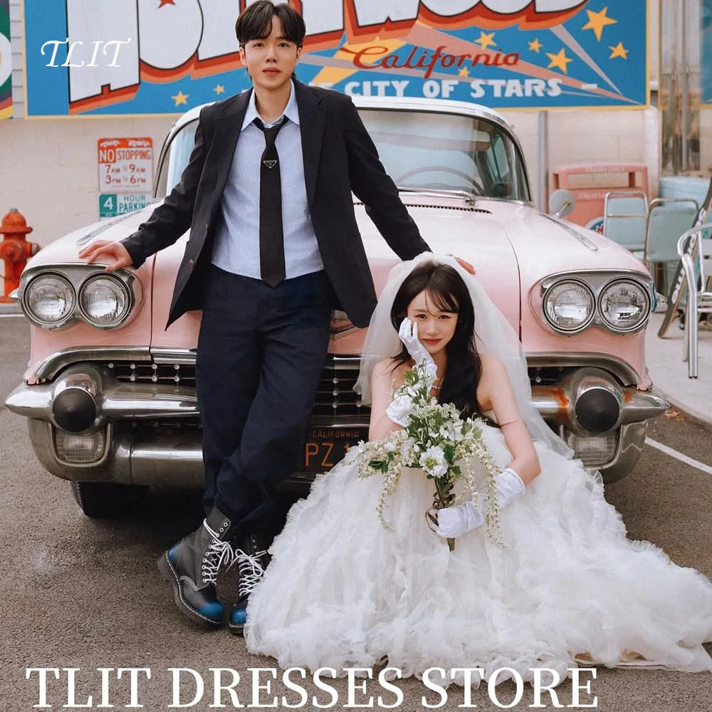 TLIT Lovely White Tulle Tiered Wedding Dress Strapless Bridal Gown Korea Wedding Dress Photo Shoot Customized  웨딩드레스