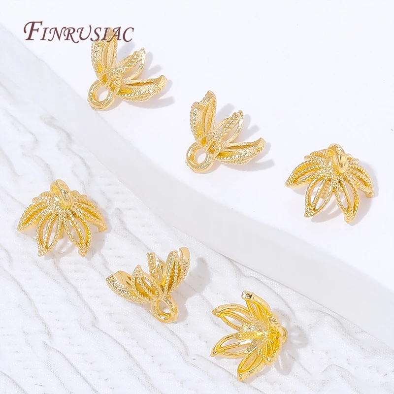 18K Gold Plated Hollow Filigree Flower Bead Caps with Pearl Mounting,Lotus Flower Charms Pendant For DIY Jewelry Making Supplies