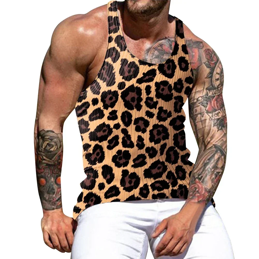 Men Abstract Leopard Print Sleeveless Tank Top Vests Fitness Gym Muscle Bodybuilding Sport Workout Vest Male Clothing