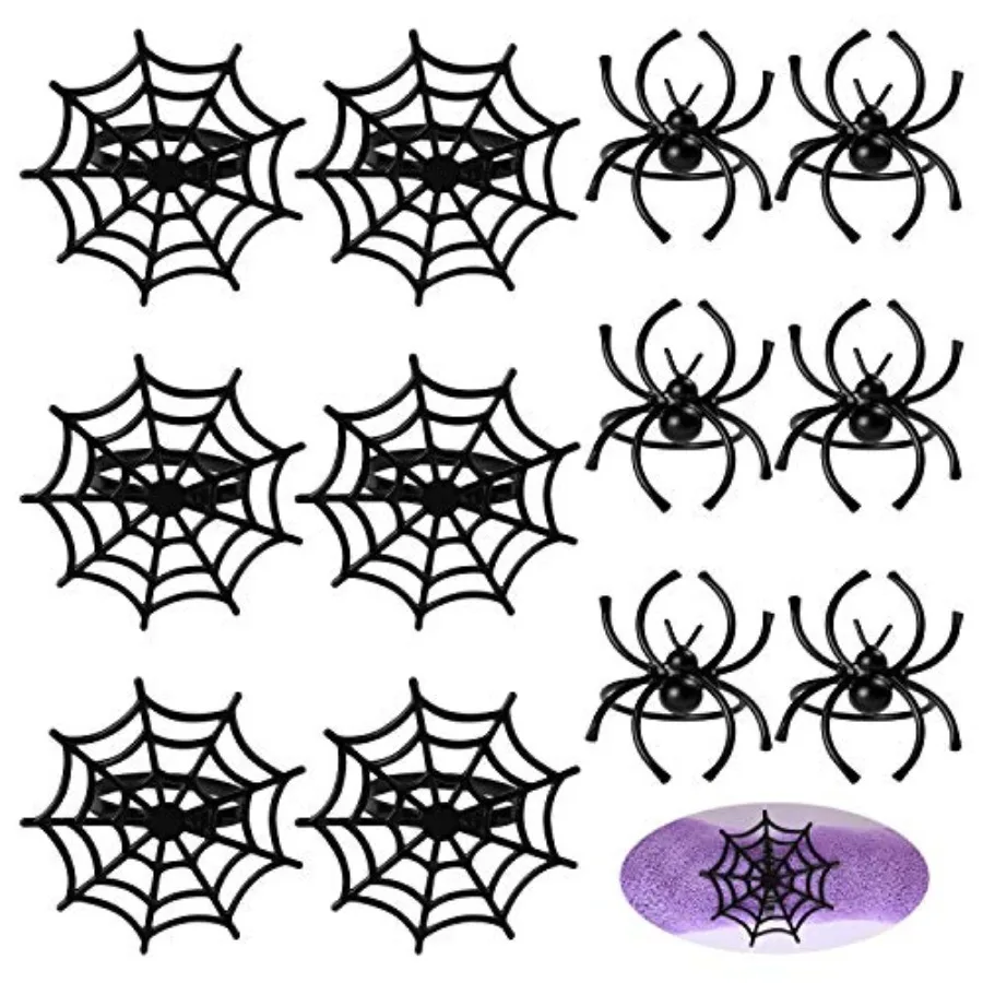 

FEPITO 12 Pcs Halloween Napkin Rings Black Spider Napkin Holder Spider Web Napkin Holder for Halloween Party Table Decorations