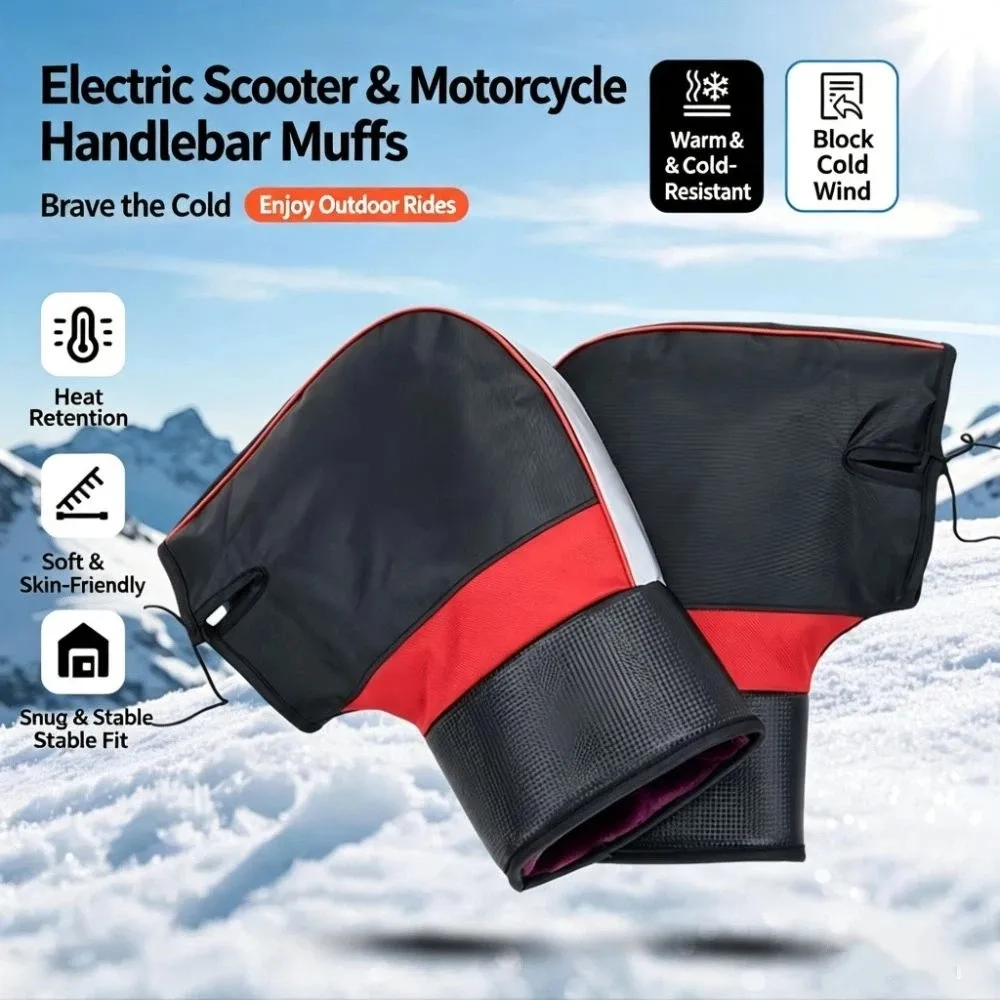 Waterproof Motorcycle Handlebar Gloves with Reflective Strips Windproof Winter Cycling Gloves Durable Universal Handlebar Muffs