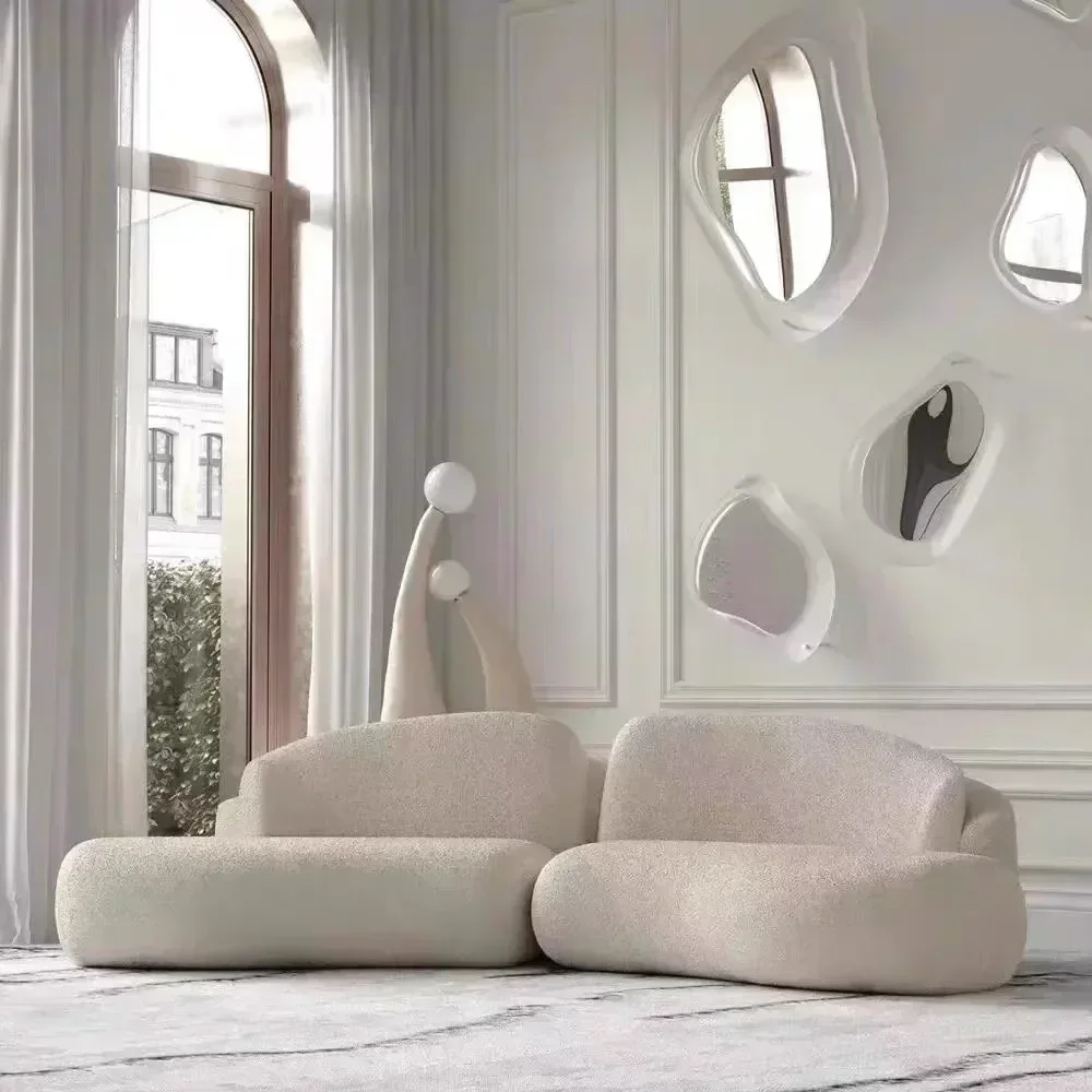 

l # Nordic Stylish Cloud-Shape White Fabric Luxury Sofa Set with Coffee Table Creative Modern Home Living Room Furniture for Hot