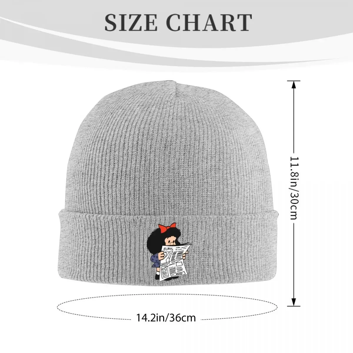 Mafalda With Newspaper Knit Hat Beanies Autumn Winter Hat Warm Casual Anime Cartoon Caps for Men Women