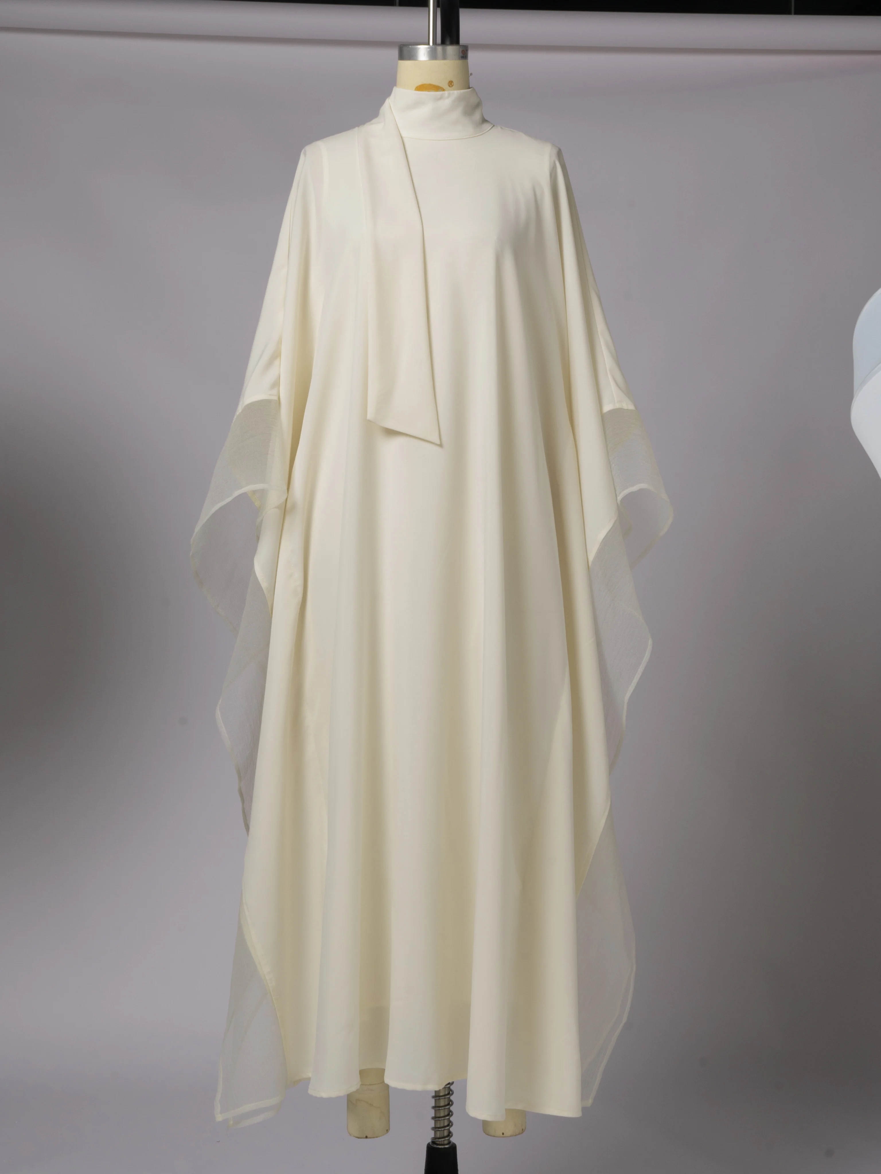 Muslim Women Abaya High Neck Tie Chiffon Flare Sleeve Long Maxi Dress Elegant Dubai Islamic Modest Evening Party Gown view 5