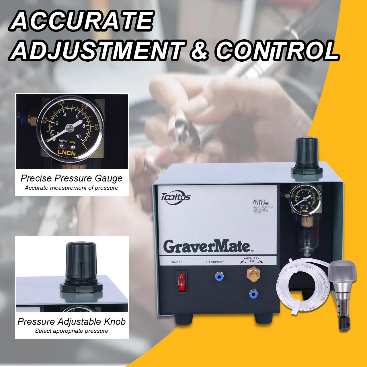 

Single Head Pneumatic Jewelry Engraver (GraverMate): 1400RPM Adjustable Speed, Impact Engraving Tool, Air Engraving Machine