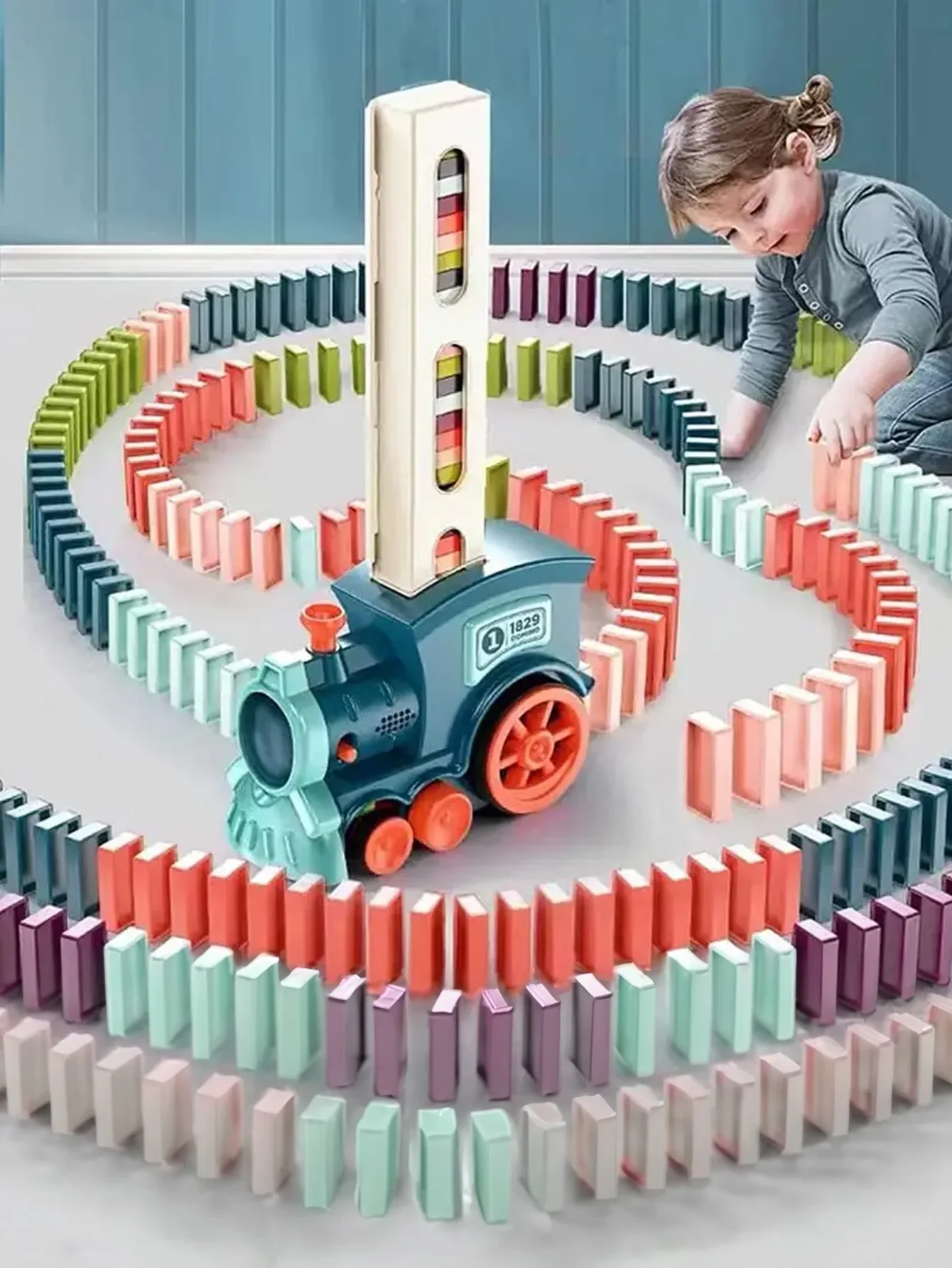 Automatic Dominoes Game,Electric Placement Dominoes Train Set With with light And Sound, Educational Toys For Children kids