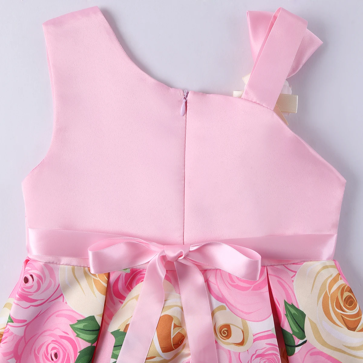 New diagonal shoulder children\'s dress rose print dress dress Girl party dress festival performance dress ins