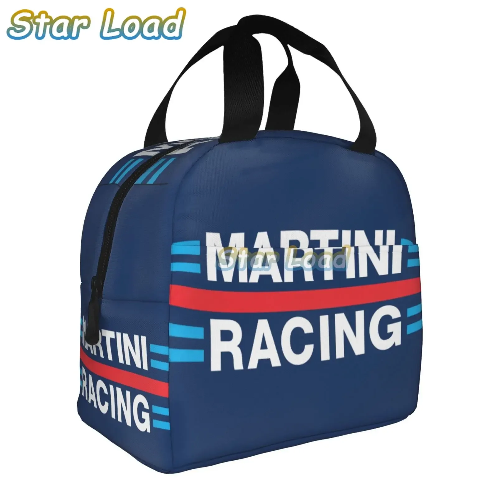 Martinis Race Stripes fiambreras portátiles Sportscar Motor Racing, enfriador térmico para alimentos, bolsa de almuerzo aislada, caja para niños y