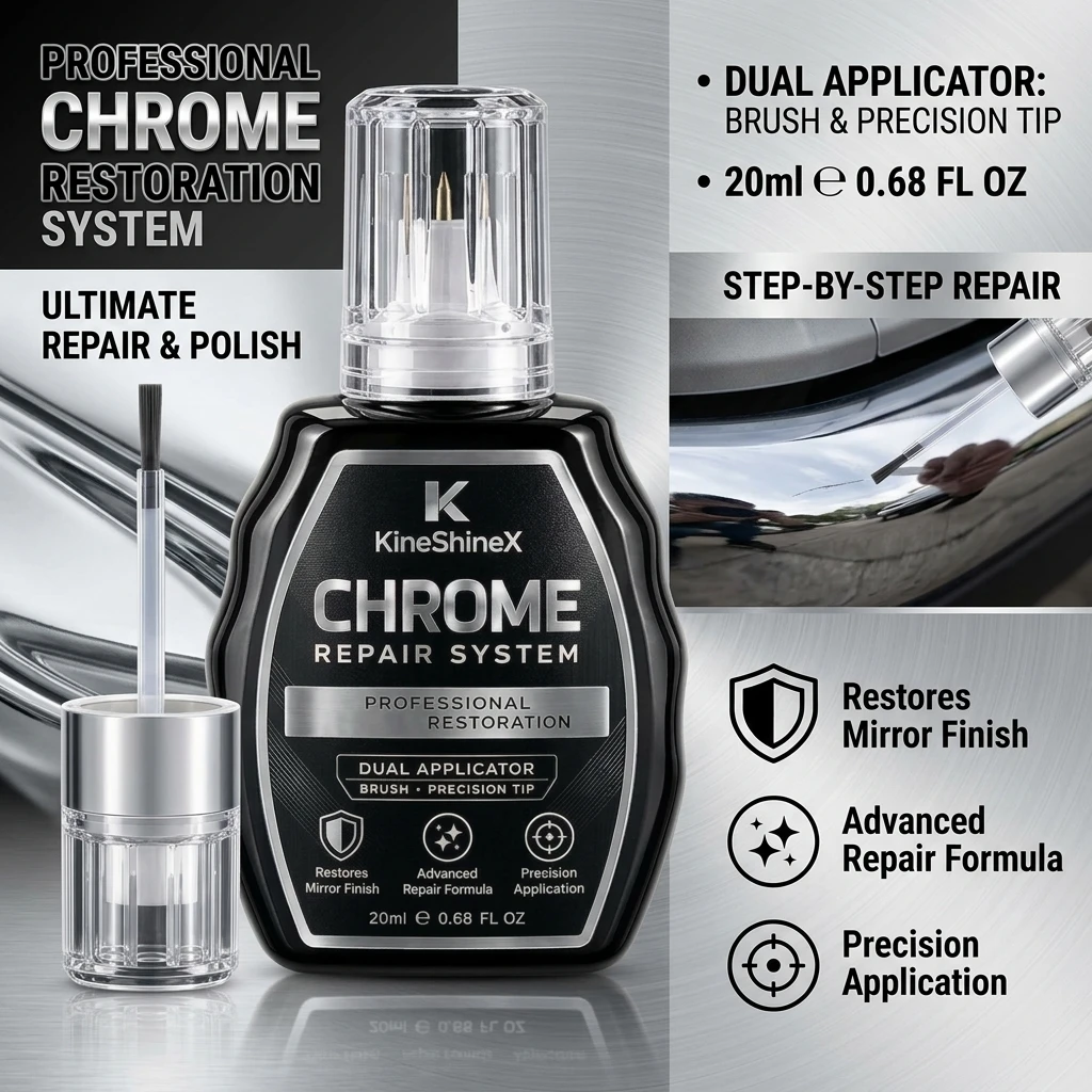 Double-Headed Brush Chrome Plated Metal Repair Solution for Precise Application Dullness & Fine Scratches Improvement