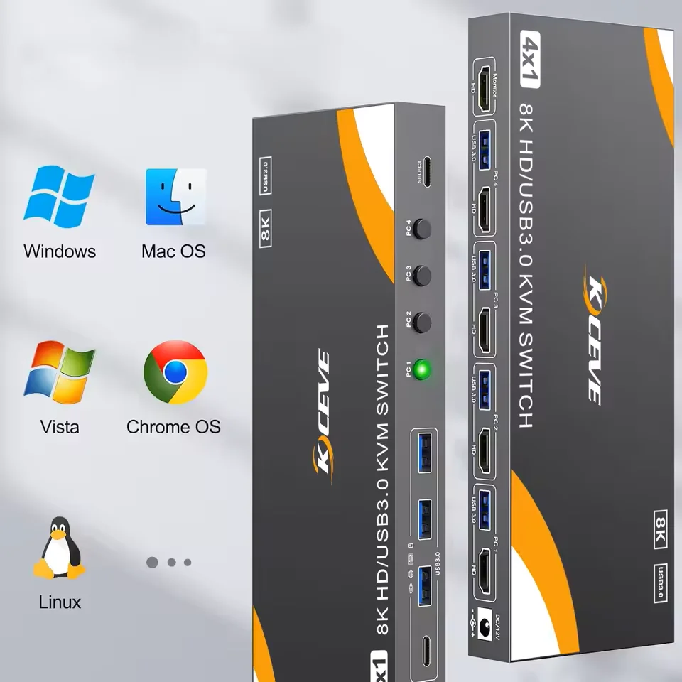 4K@120Hz KVM Switch 1 Monitor 4 Computers USB-C HDMI DP 4K@60Hz,USB3.0 Switch 4 Port for 4 PC Share Keyboard Mouse