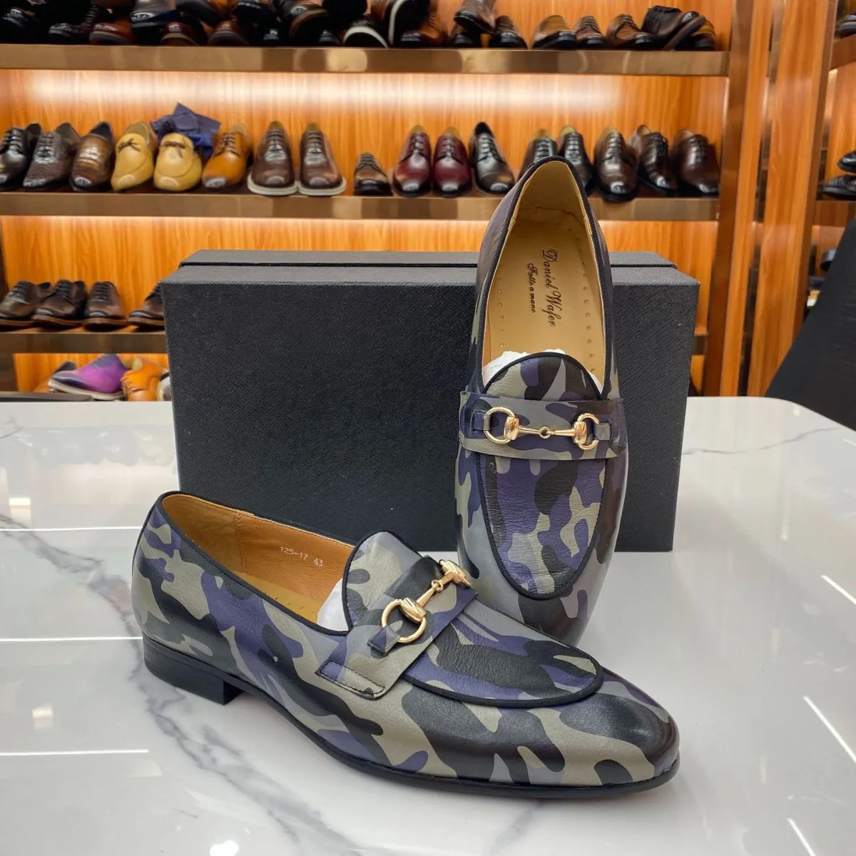 Men's Faux Leather Horsebit Loafers Glossy Croc Embossed Camo Pattern Tassel Detail Slip On Dress Shoes for Events Street Style view 5