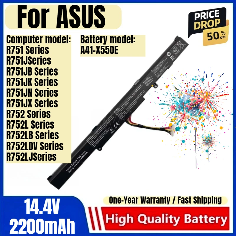 

A41-X550E for ASUS K550D X550D A550D X450J X751L R751 R752 Laptop Battery High Quality High Capacity Battery Replacement Bateria