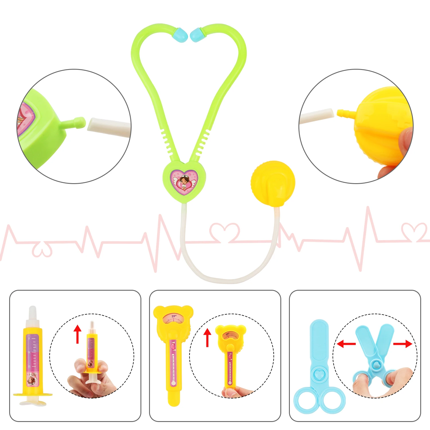 Children's Doctor Playing Home Toy Handheld Medicine Box Set Simulated Stethoscope for Injection Puzzle