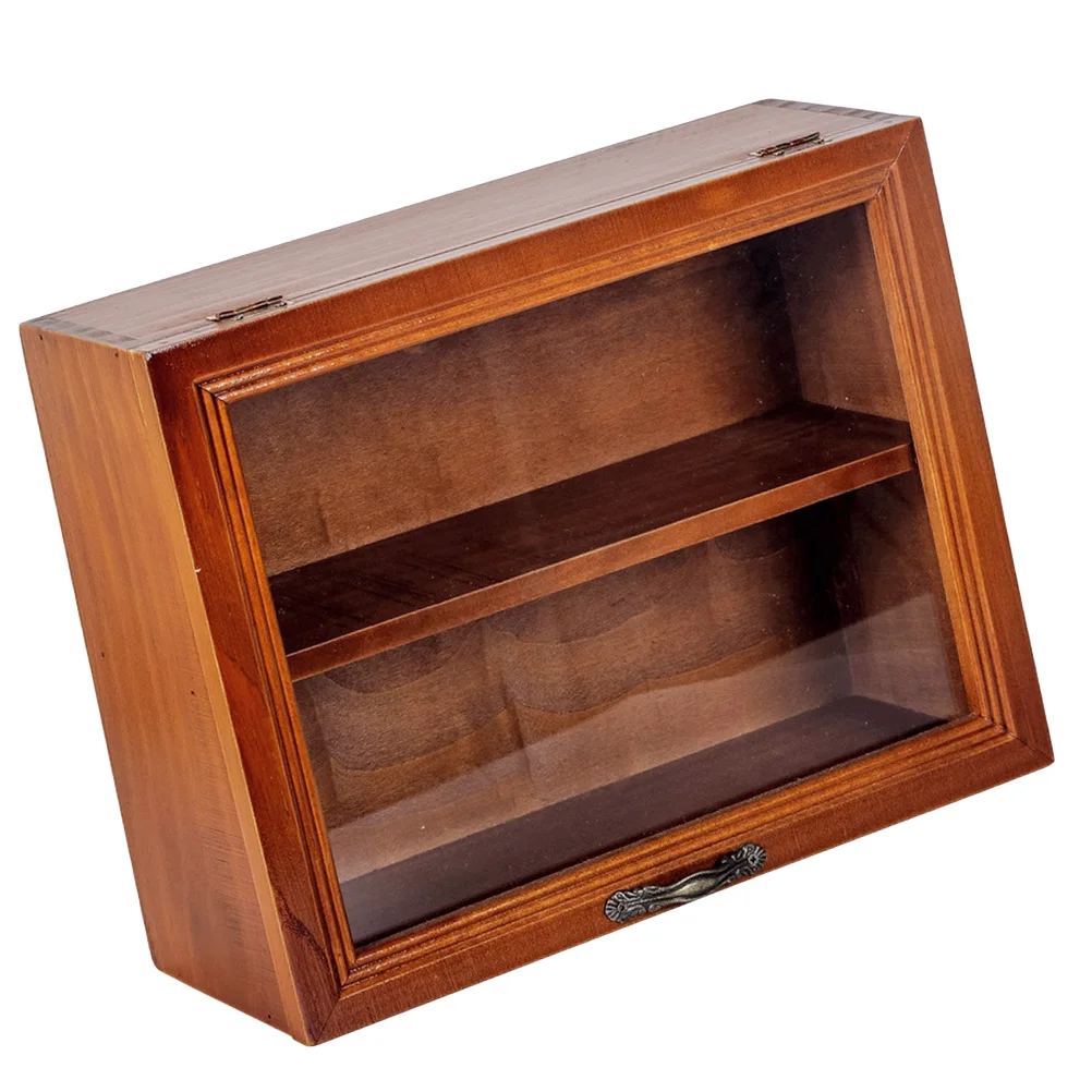 Solid Wood Flip Storage Cabinet Computer Monitor Stand Display Shelf Car Model Rack Desktop Vintage Office