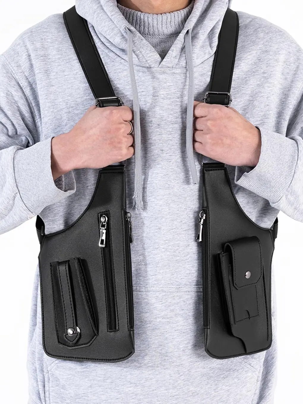 

Double Shoulder Armpit Bags for Men Adjustable Strap PU Leather Anti-Theft Hidden Underarm Phone Wallet Outdoor Bagpack