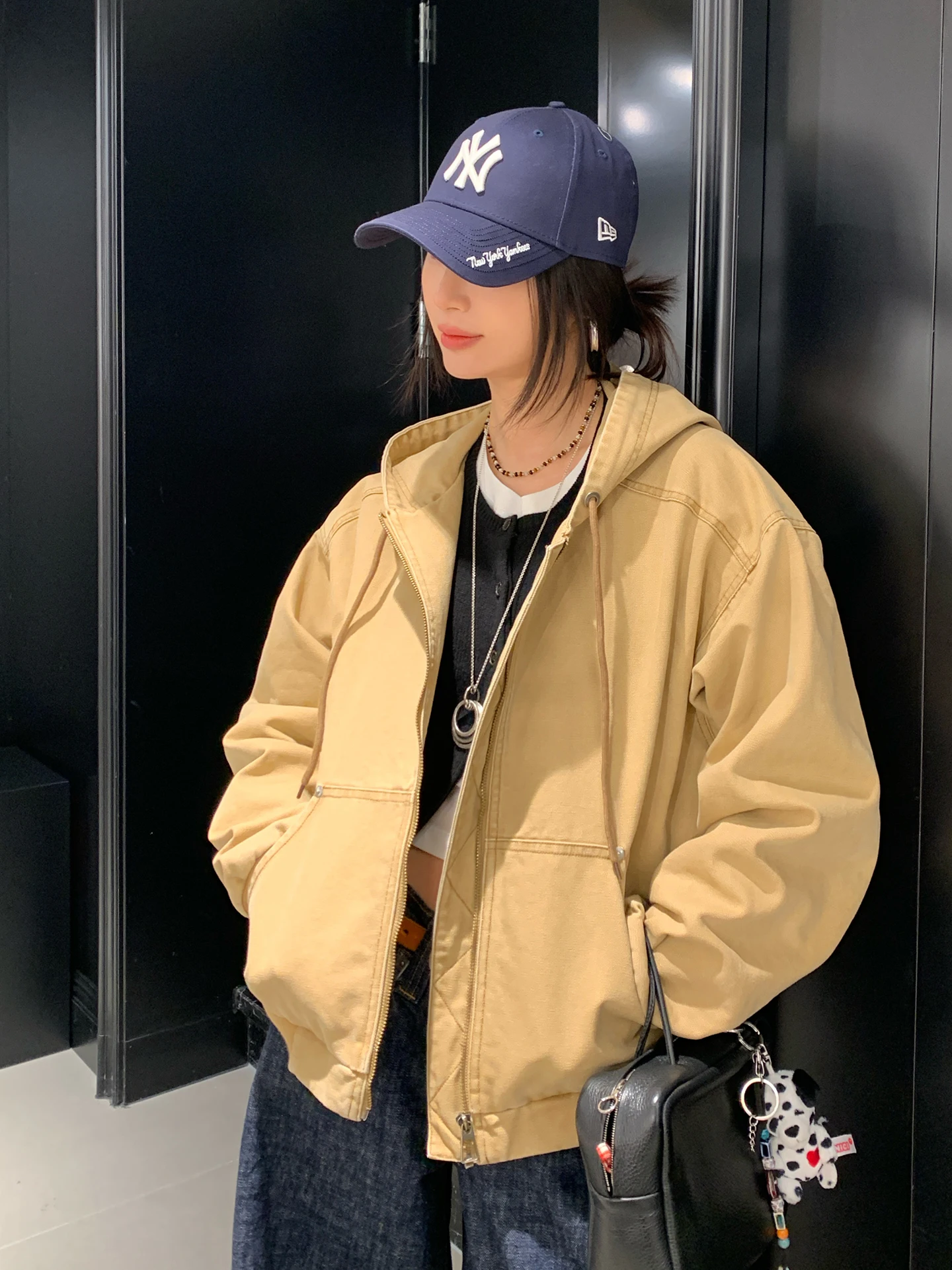 

Casual Waed Heavy-Du ort Jaet Women's Hooded Cotton Street Sle Jaet Brown Yellow Workwear Casual Loose Fit Zipper