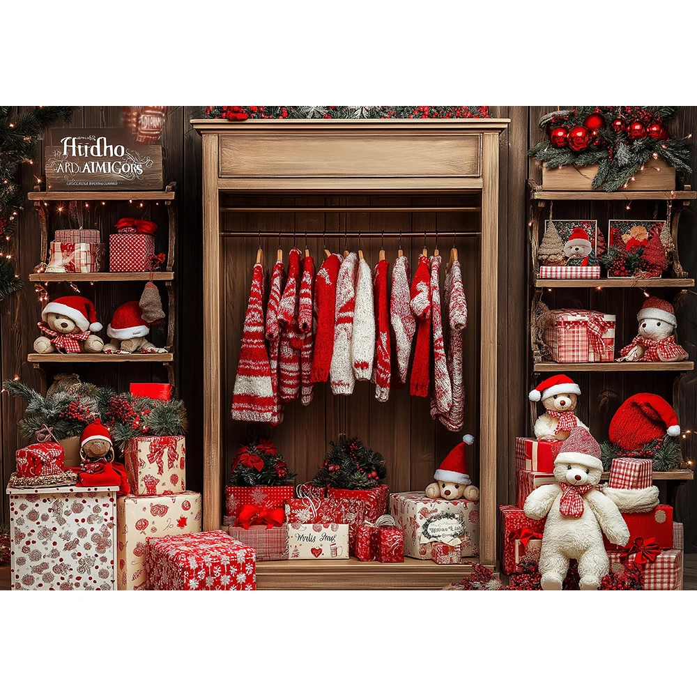

Santa Claus wardrobe cabinet decoration background children's baby photography snow bow forest snowflake photography background