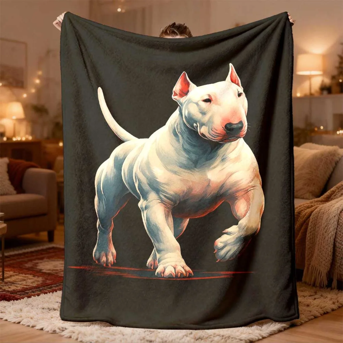 Large Dog Portrait Throw Blanket Realistic Pitbull Puppy Art Cozy Home Decor Gift for Pet Lovers