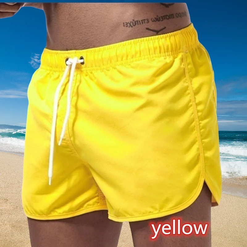 Pantaloni da bagno da uomo con tasche laterali in rete, pantaloncini da spiaggia in tinta unita, asciugatura rapida, pantaloncini leggeri con coulisse, costume da bagno estivo