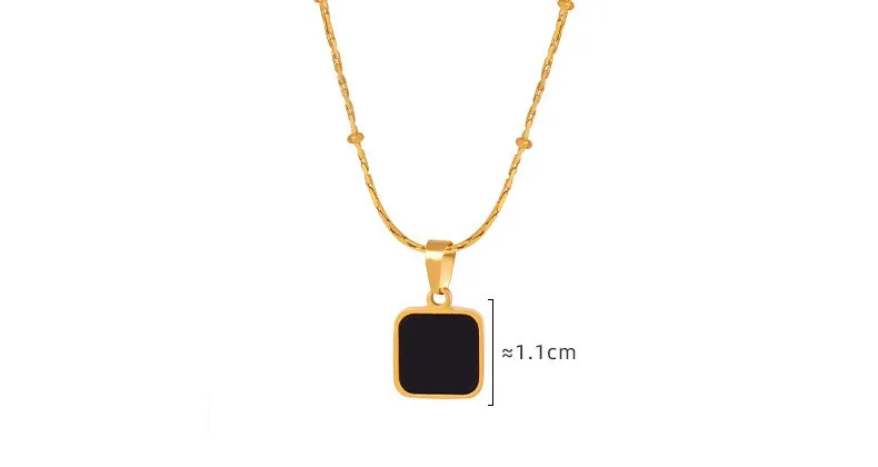 Halskette mit quadratischem Wasserform-Anhänger aus Edelstahl 316, Damenmode, schwarze Acrylkette im Multi-Stil, besonderer Produktschmuck – Detail 1