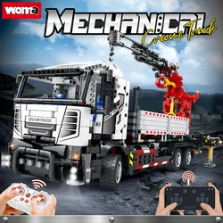 Woma Brand Mechanical Power Engineering Vehicle mounted Crane Remote Control Building Blocks High difficulty Assembly Puzzle Toy