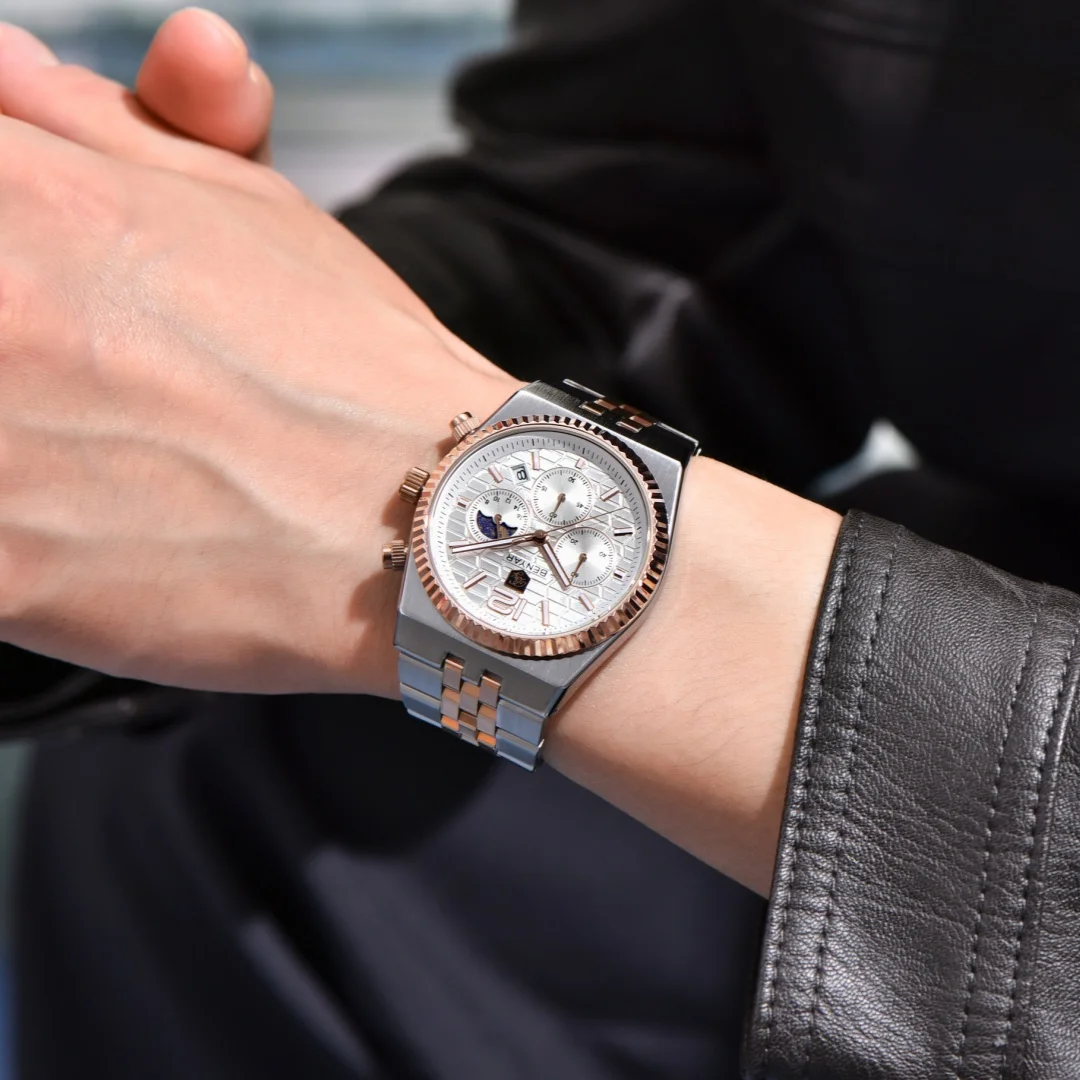 BENYAR 5225 ساعة كوارتز رجالية متعددة الوظائف التقويم موضة بسيطة مقاوم للماء مضيئة الأعمال reloj hombre ساعات للرجل #2