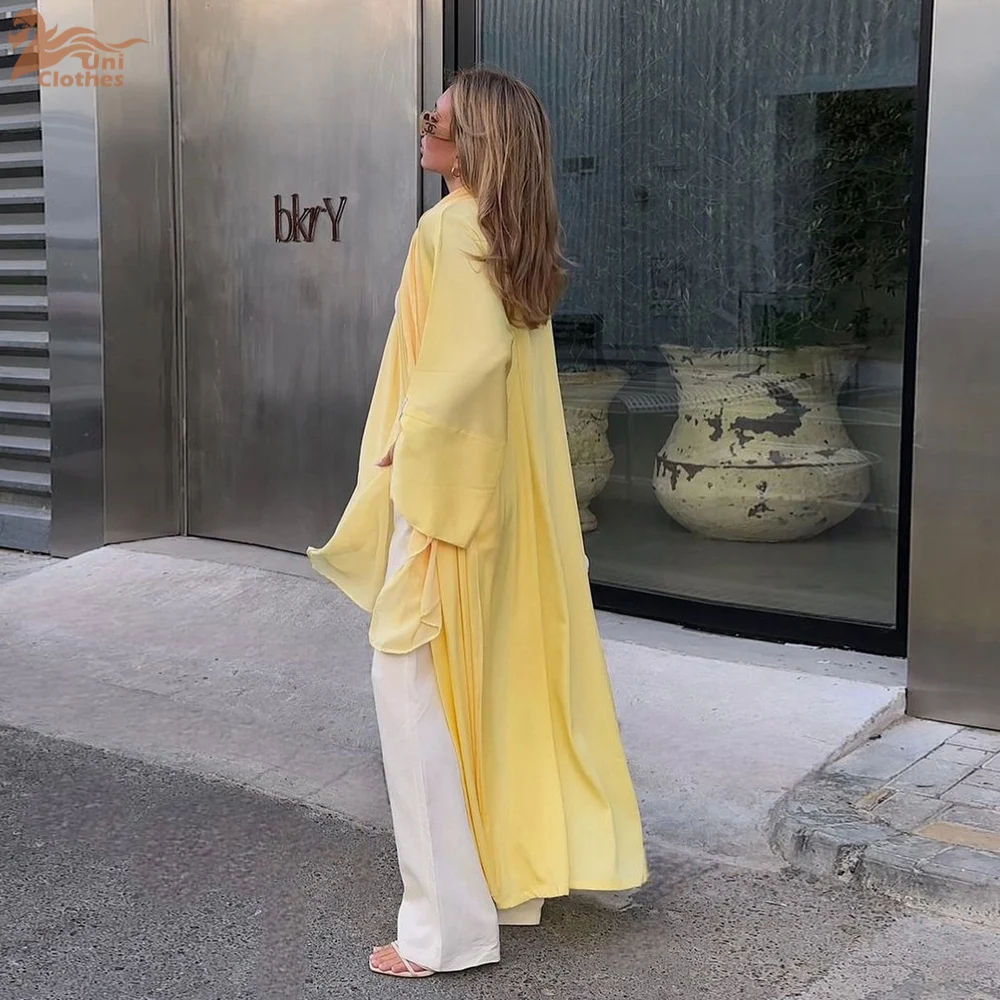 Uni Open Abaya For Muslim Woman Solid Satin Urban Casual Dubai Morocan Islamic Long Dresses Summer Robe 2024 Clothing