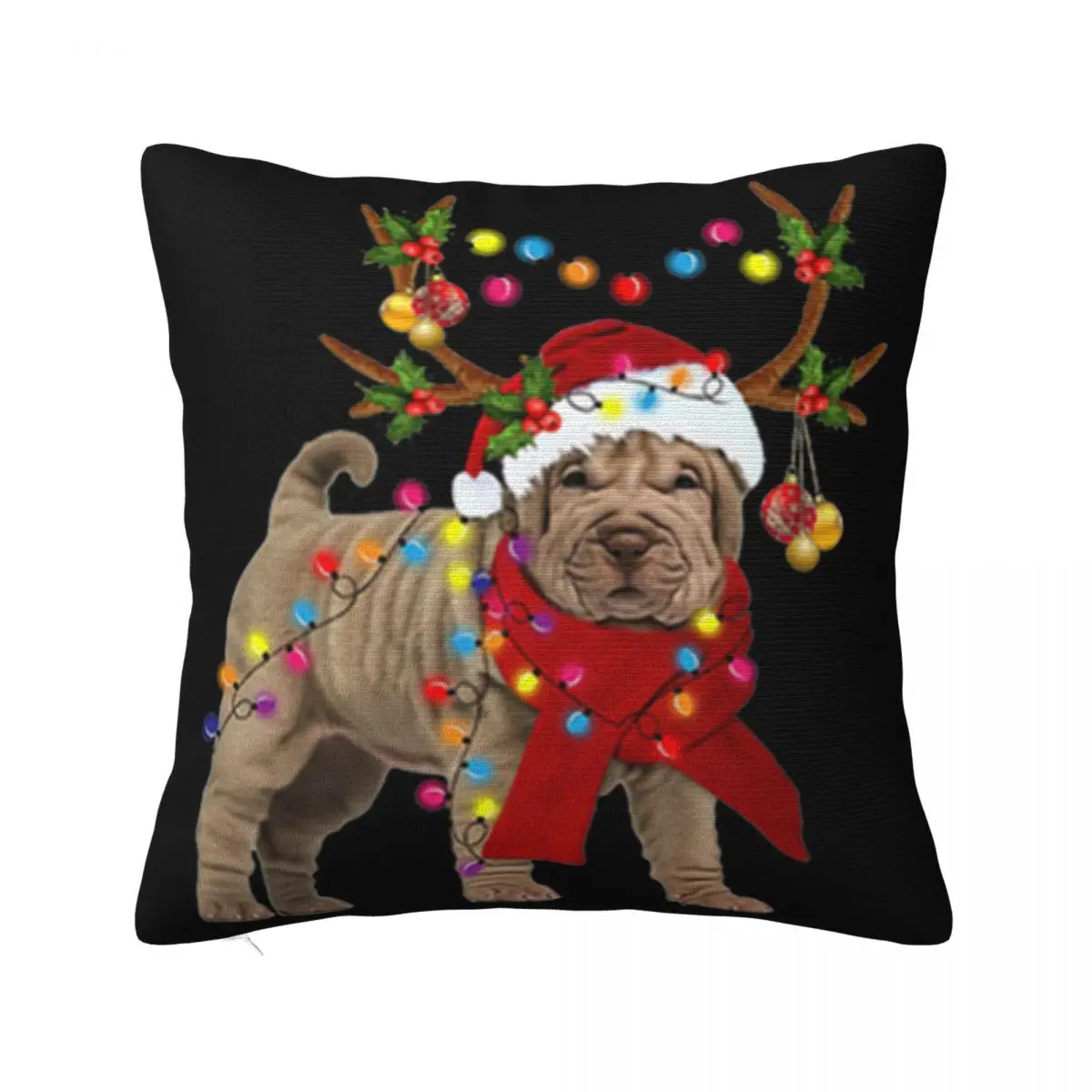 Shar Pei Reindeer Christmas Merry And Bright Designing Slim Fit Tops Designing Print Printing Pillow Case