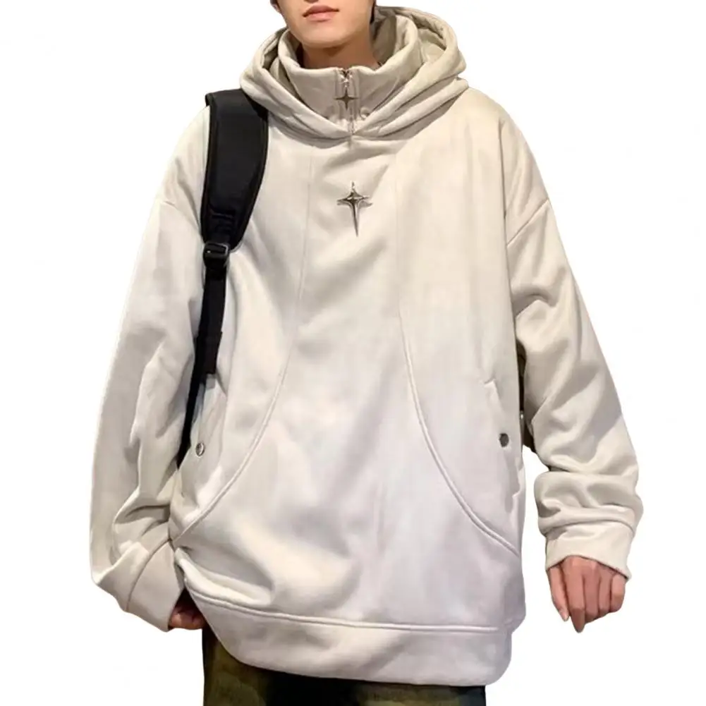 

Warm Hooded Pullover Embroidered Letter Hoodie for Men Women Stylish Unisex Fall Winter Sport Top with Elastic Cuff Hem Long