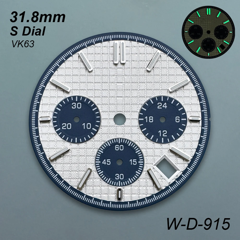 Дубовый циферблат с логотипом S 31,8 мм, подходит для кварцевого механизма VK63, зеленый светящийся высококачественный модификация часов, аксессуары