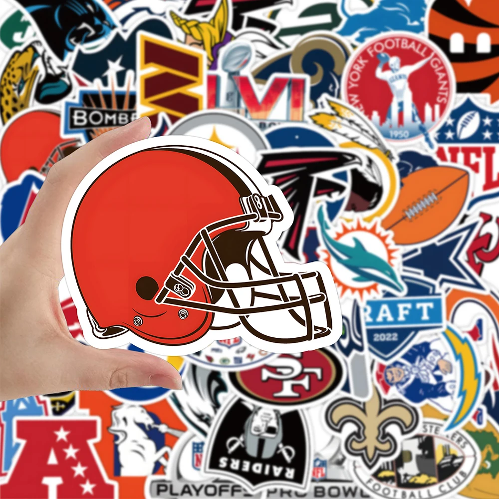 Equipe de futebol americano adesivo, desenhos animados Graffiti decoração, decalque impermeável, skate, bagagem, carro, NFL, 10 pcs, 30 pcs, 50pcs