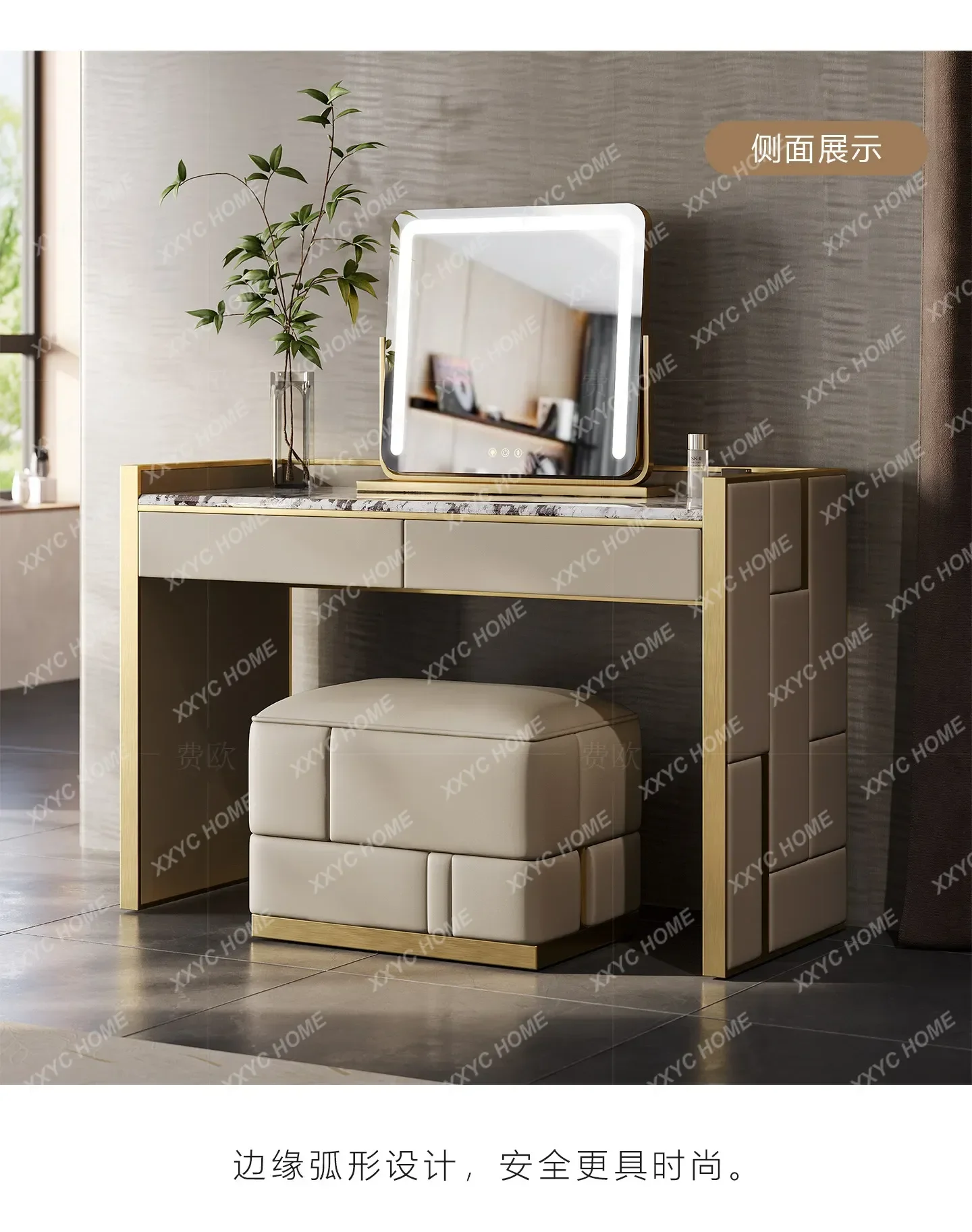 Light luxury makeup table designer custom high-end solid wood marble dressing table combination